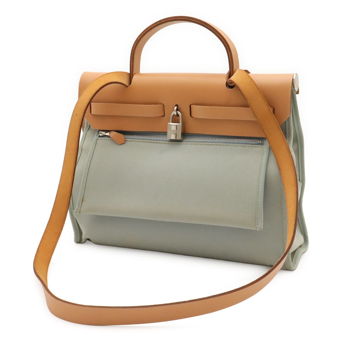 Hermes Herbag Zip PM 2-Way Shoulder Bag Toile Officier Ciel Mint Blue — view 2