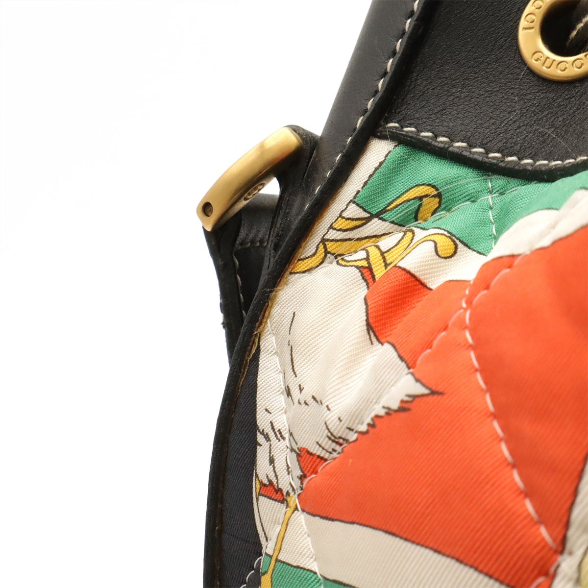 Gucci Shoulder Bag Drawstring Scarf Pattern Quilted Nylon Black Multicolor — view 6