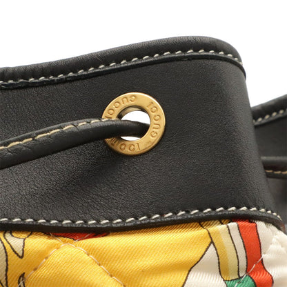 Gucci Shoulder Bag Drawstring Scarf Pattern Quilted Nylon Black Multicolor — view 7
