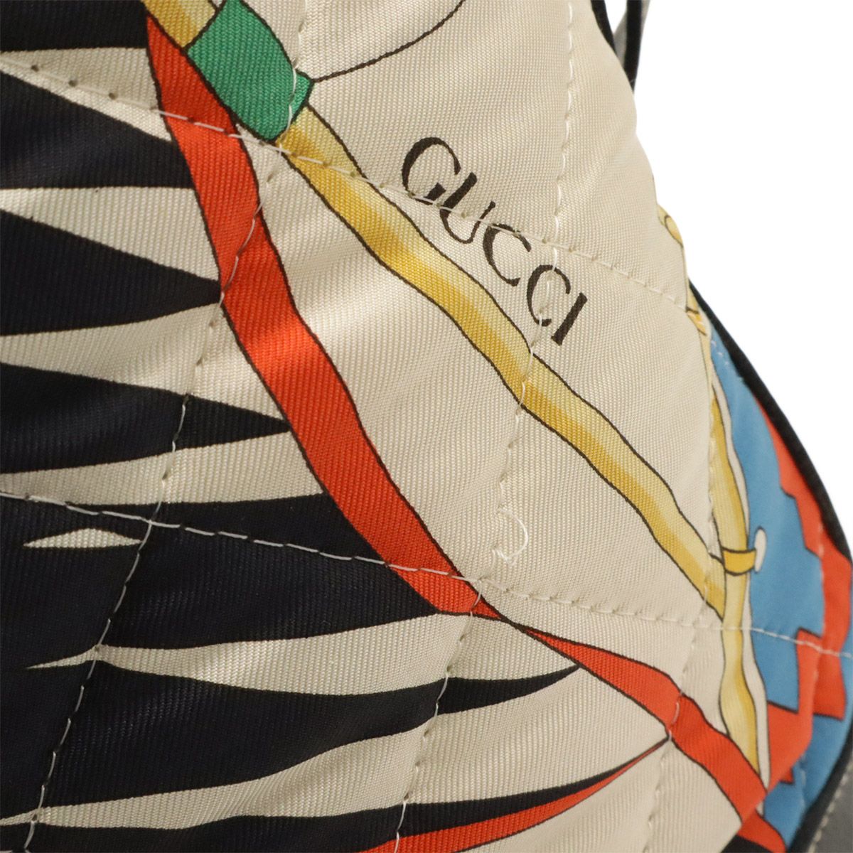 Gucci Shoulder Bag Drawstring Scarf Pattern Quilted Nylon Black Multicolor — view 5