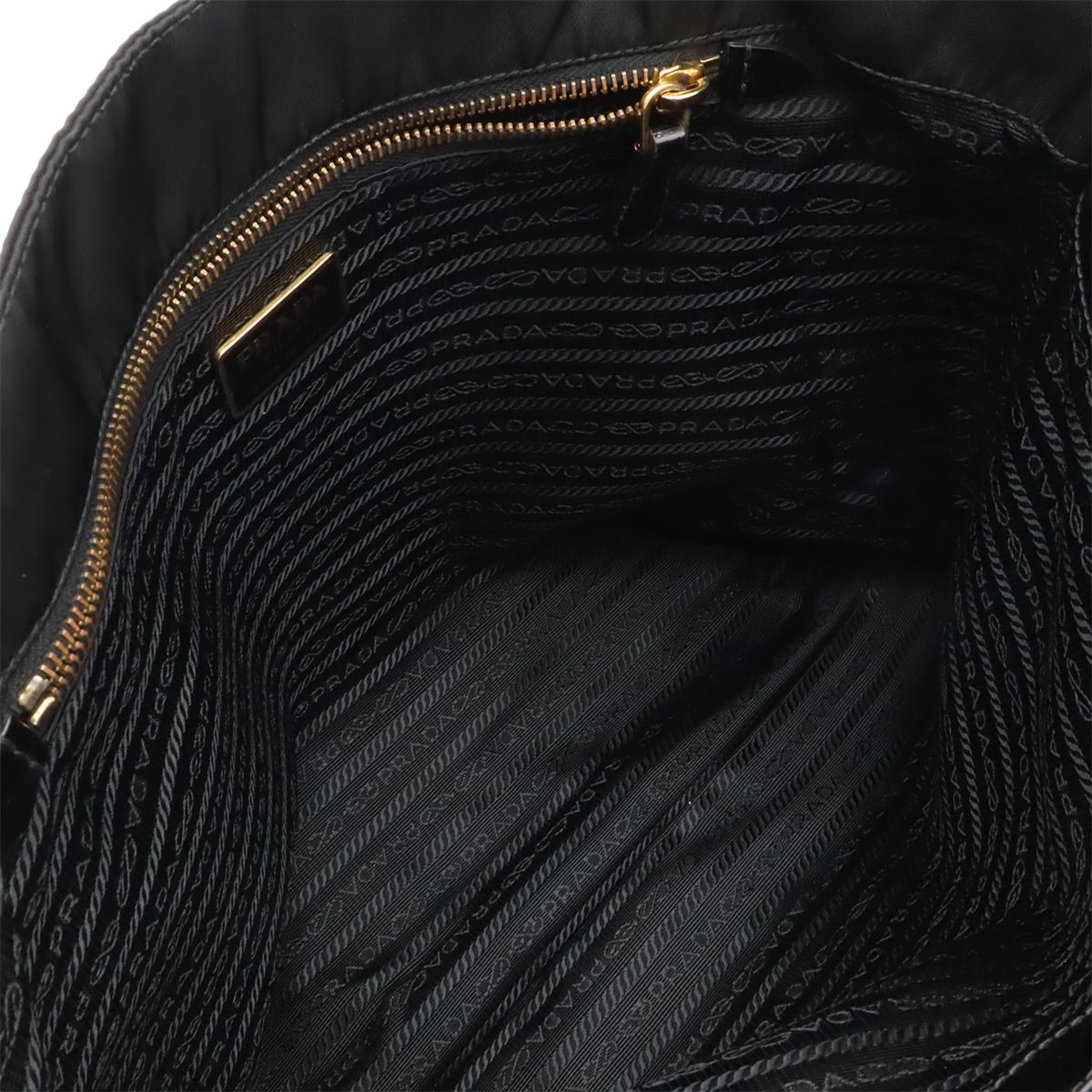 Prada Triangle Logo Tote Shoulder Bag Nylon Patent Nero Black Gold — view 6