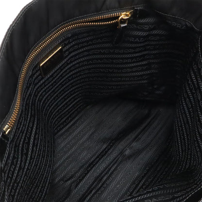 Prada Triangle Logo Tote Shoulder Bag Nylon Patent Nero Black Gold — view 6