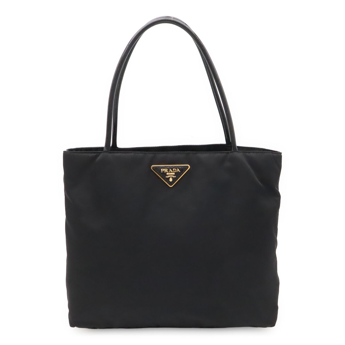 Prada Triangle Logo Tote Shoulder Bag Nylon Patent Nero Black Gold