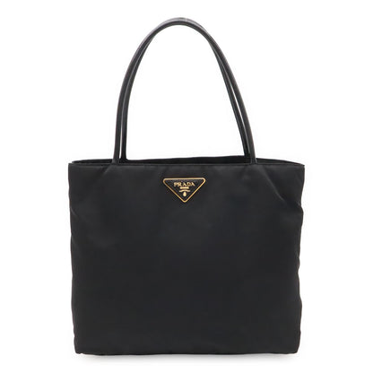 Prada Triangle Logo Tote Shoulder Bag Nylon Patent Nero Black Gold