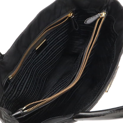 Prada Triangle Logo Tote Shoulder Bag Nylon Patent Nero Black Gold — view 5