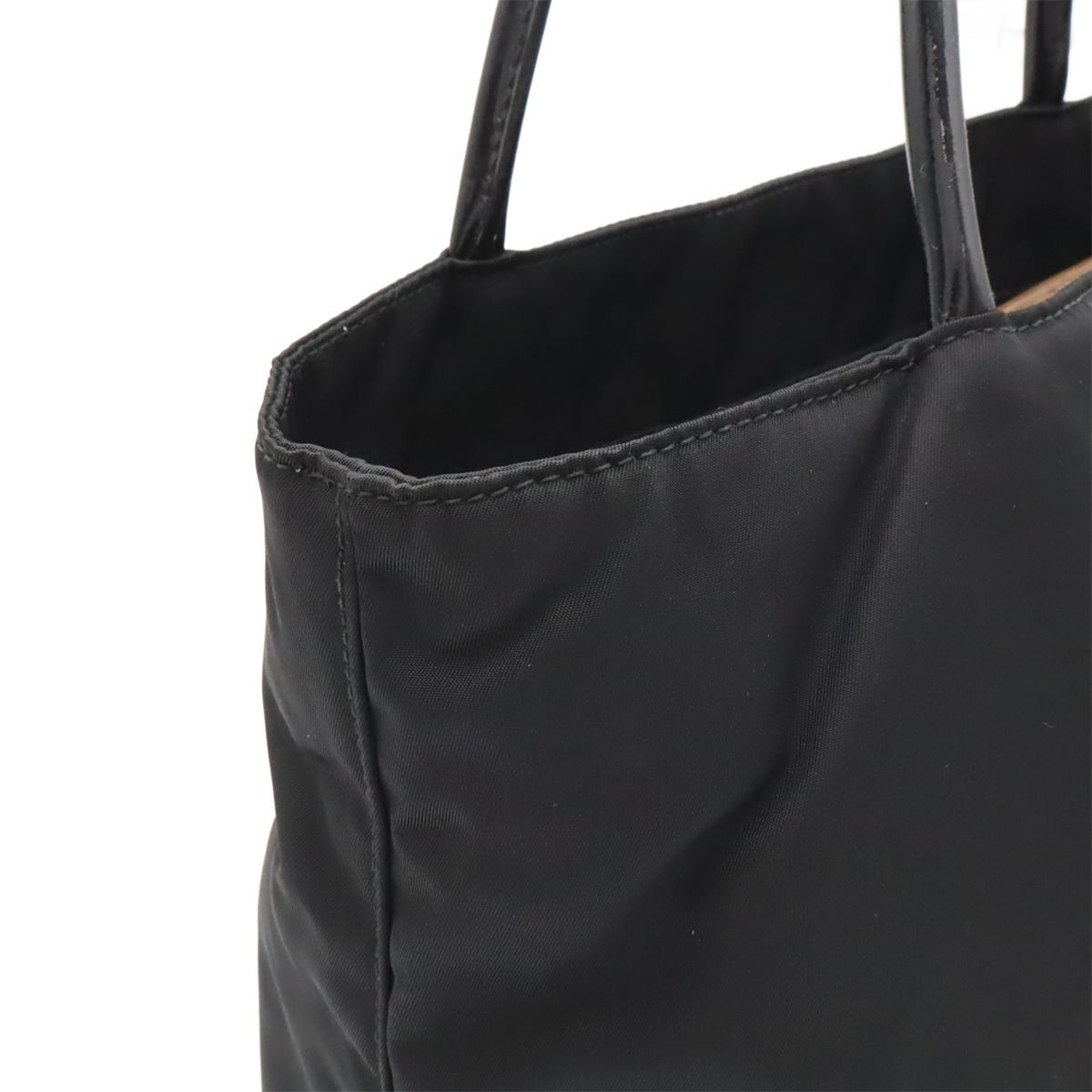 Prada Triangle Logo Tote Shoulder Bag Nylon Patent Nero Black Gold — view 7
