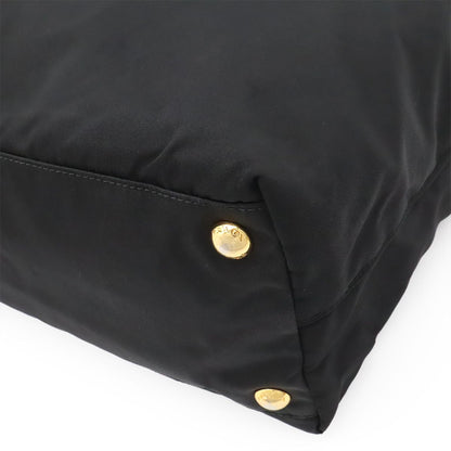 Prada Triangle Logo Tote Shoulder Bag Nylon Patent Nero Black Gold — view 3