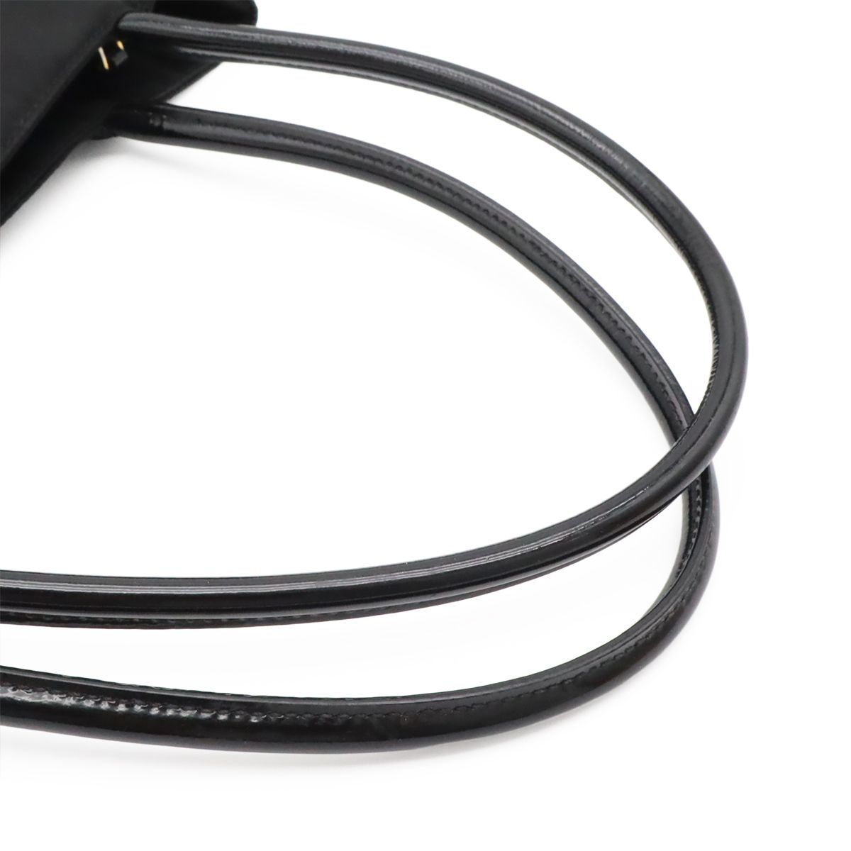 Prada Triangle Logo Tote Shoulder Bag Nylon Patent Nero Black Gold — view 4