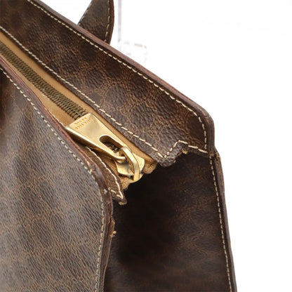 Celine Macadam Pattern Tote Shoulder Bag Leather Dark Brown Gold — view 5
