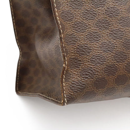 Celine Macadam Pattern Tote Shoulder Bag Leather Dark Brown Gold — view 8