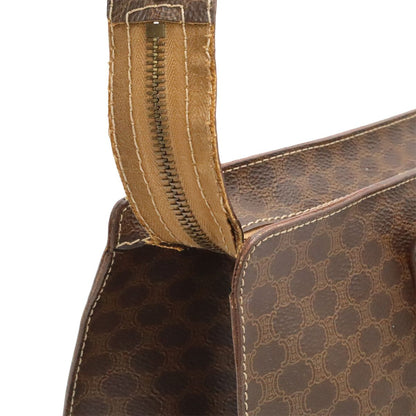 Celine Macadam Pattern Tote Shoulder Bag Leather Dark Brown Gold — view 7