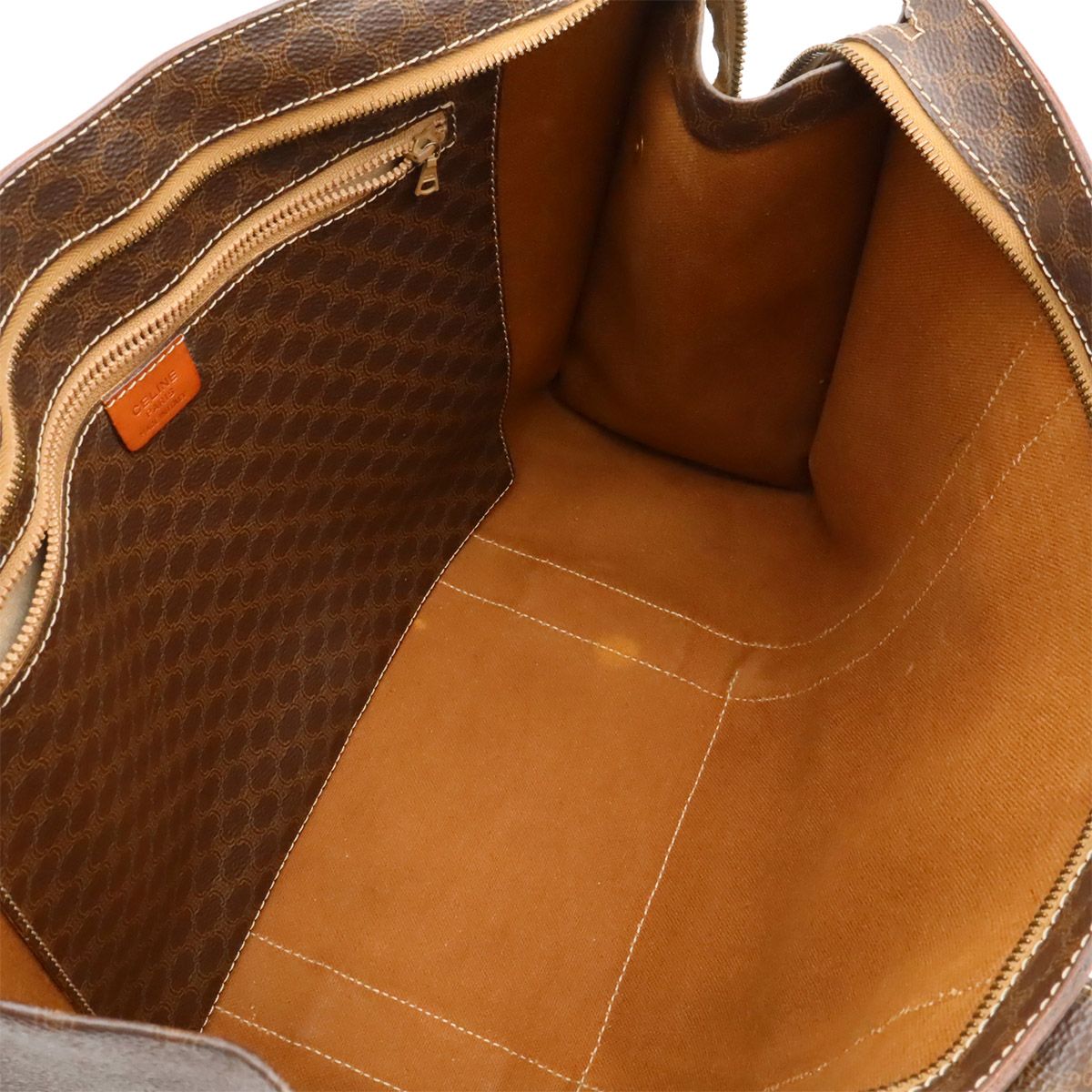 Celine Macadam Pattern Tote Shoulder Bag Leather Dark Brown Gold — view 6