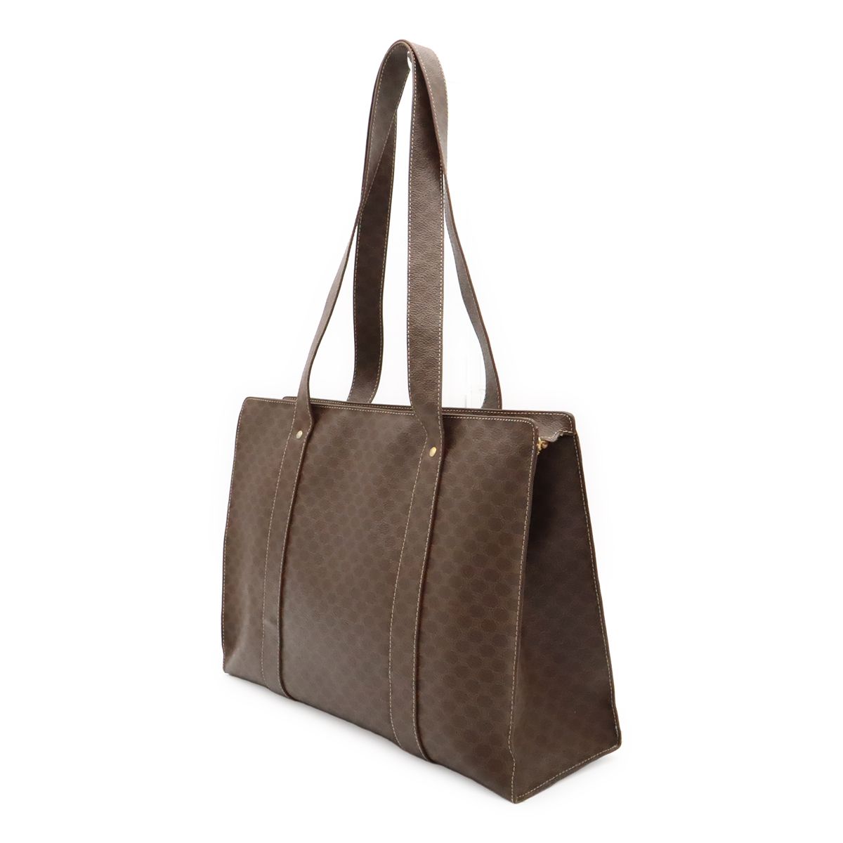 Celine Macadam Pattern Tote Shoulder Bag Leather Dark Brown Gold — view 2