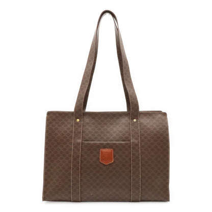 Celine Macadam Pattern Tote Shoulder Bag Leather Dark Brown Gold