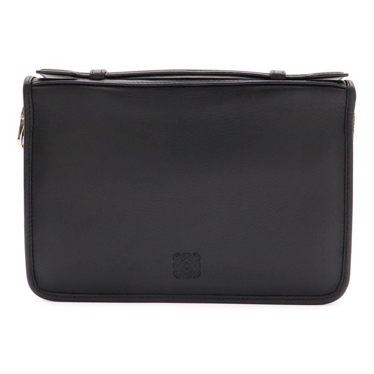 Loewe Anagram Clutch Zip Around Wallet Leather Black Silver