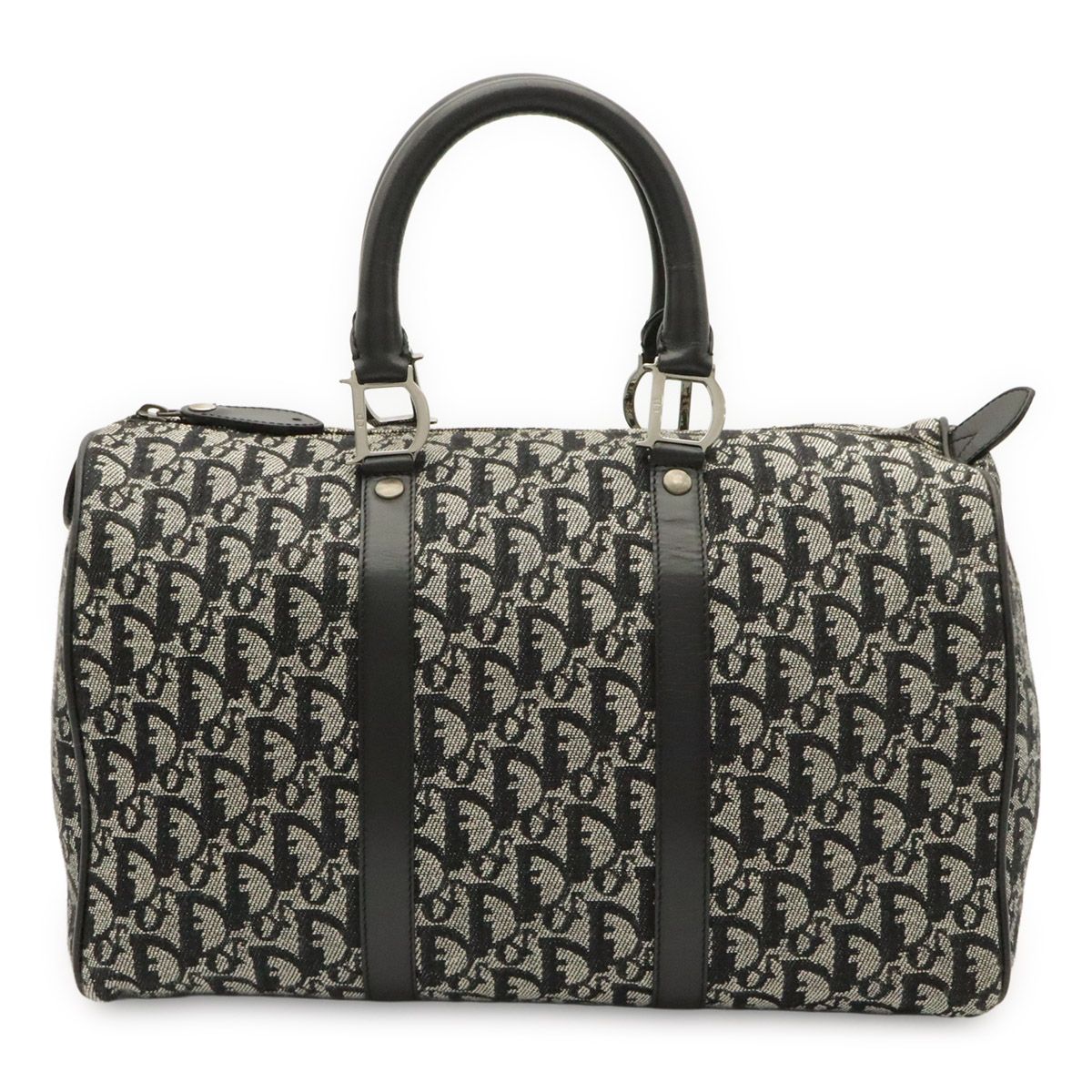 Dior Trotter Mini Boston Bag Travel Jacquard Canvas Black Silver