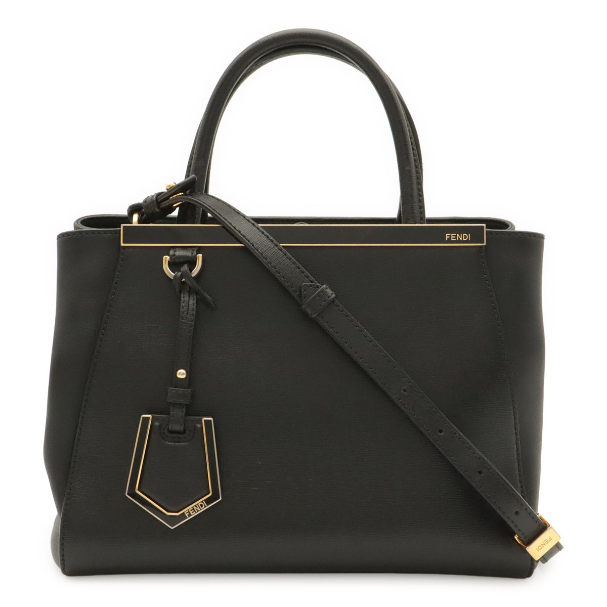 Fendi Petit Toujours Tote 2-Way Shoulder Bag Leather Black Gold
