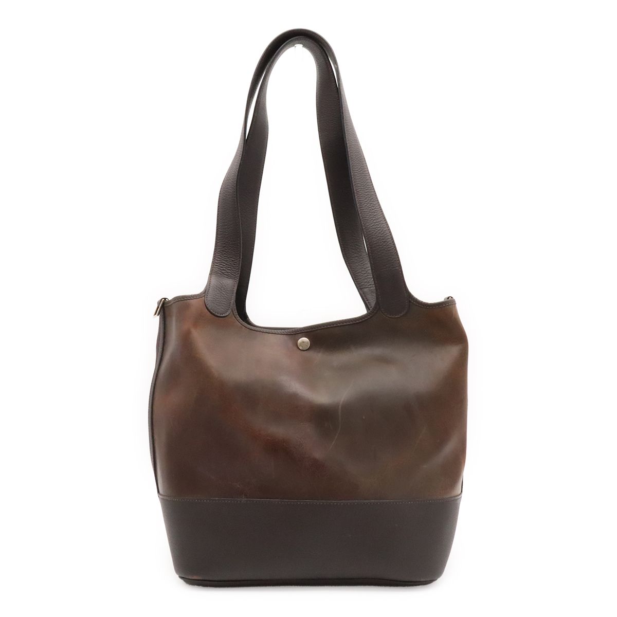 Hermes Picotin GM Long Shoulder Bag Tote Amazonia Leather Dark Brown Silver