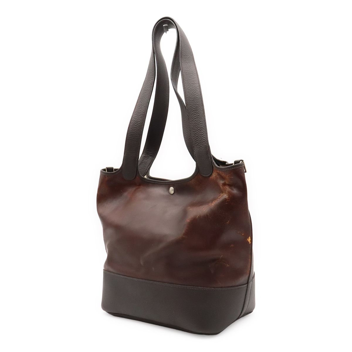 Hermes Picotin GM Long Shoulder Bag Tote Amazonia Leather Dark Brown Silver — view 2