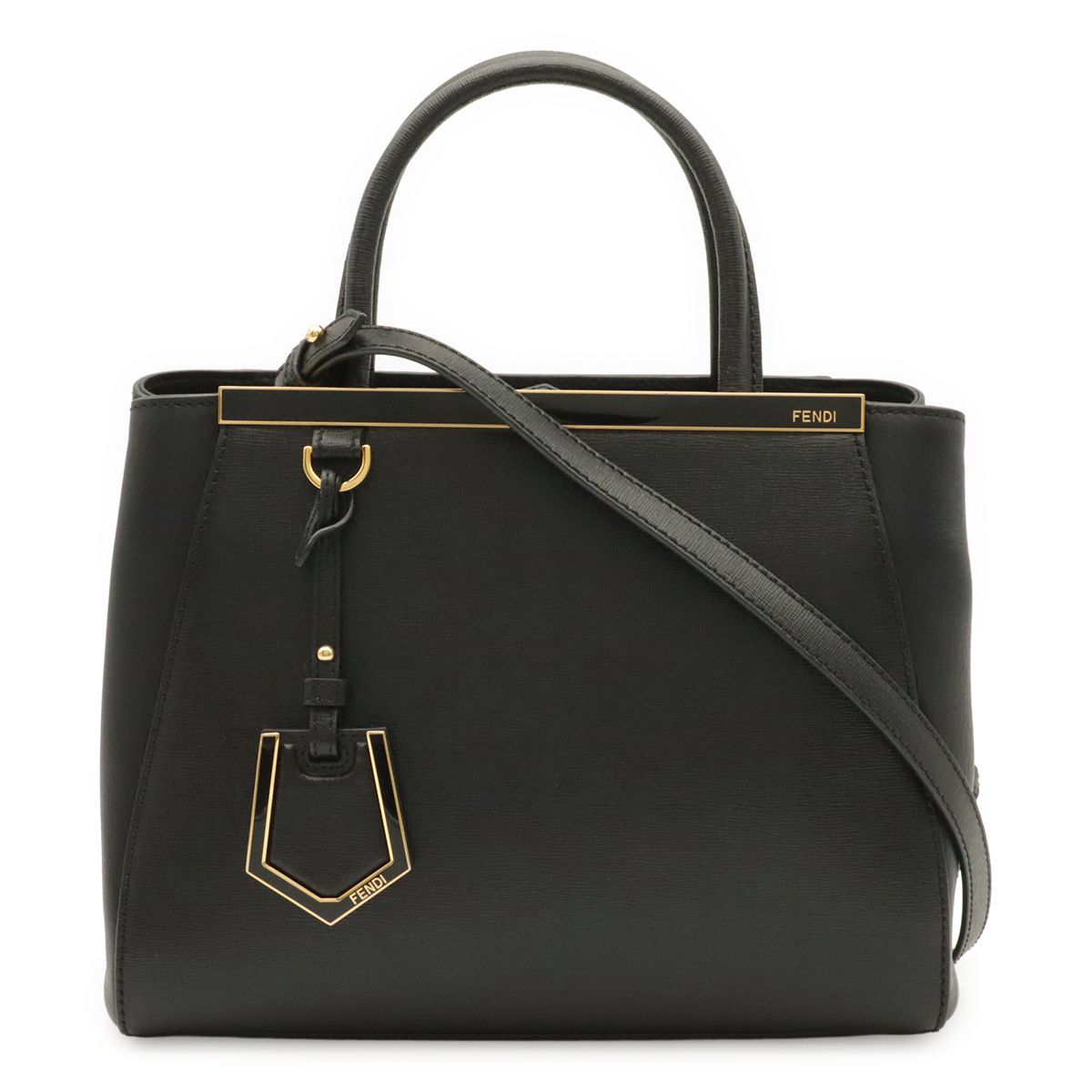 Fendi Petit Toujours Tote 2-Way Shoulder Bag Leather Black Gold