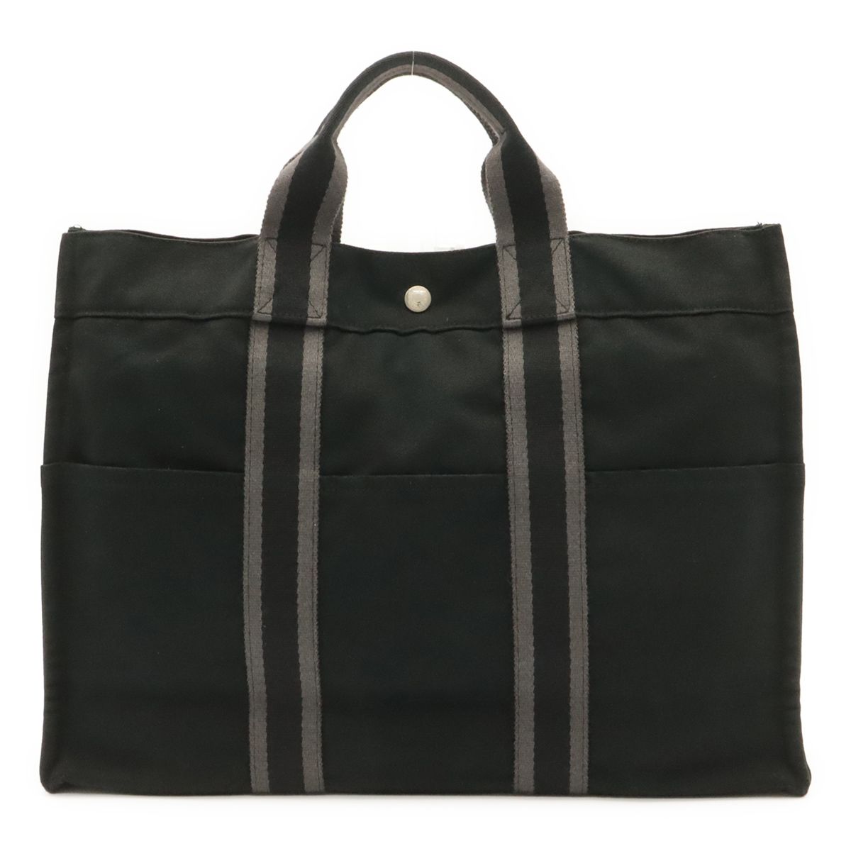 Hermes Fourre Tout MM Tote Bag Canvas Black Gray Silver