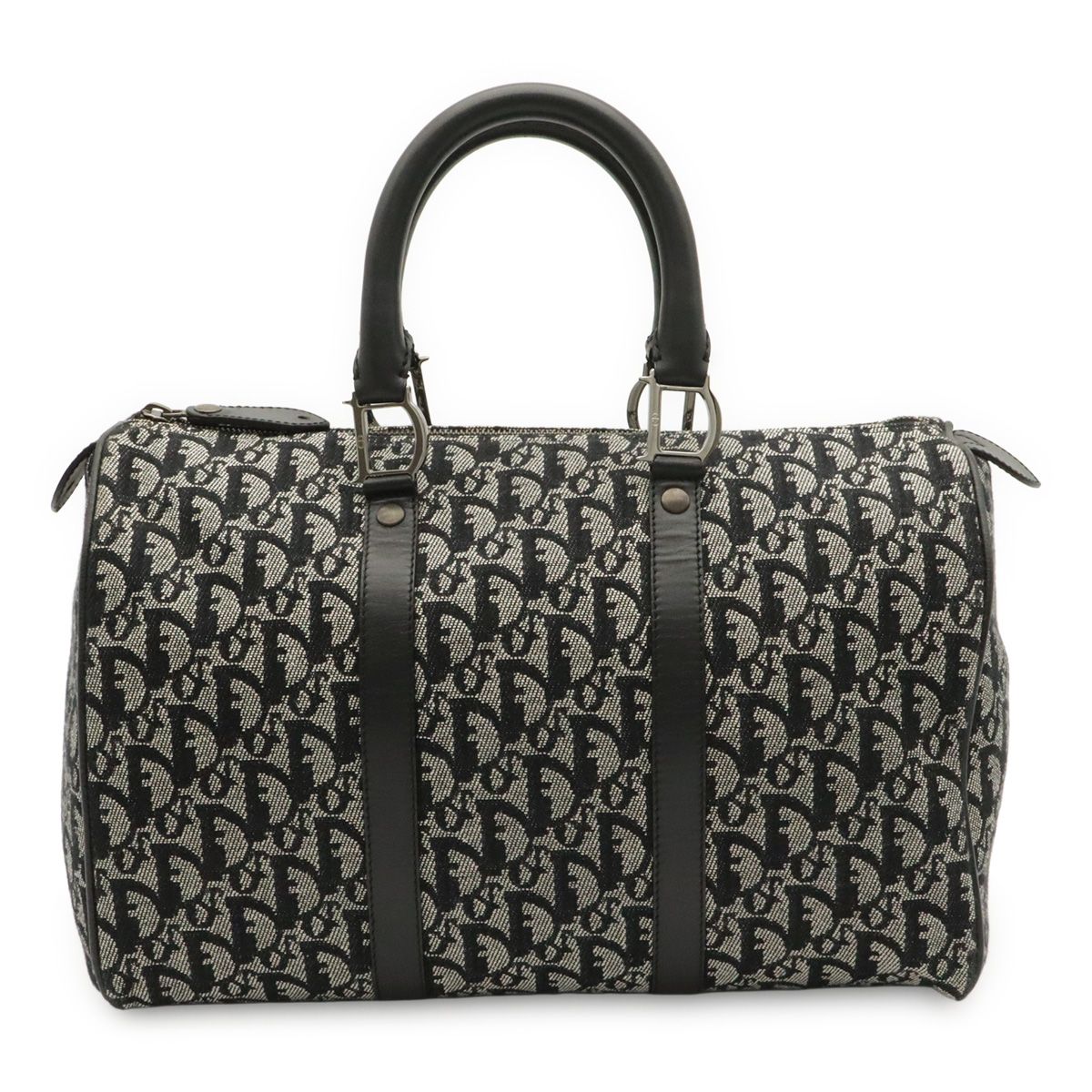 Dior Trotter Mini Boston Bag Travel Jacquard Canvas Black Silver