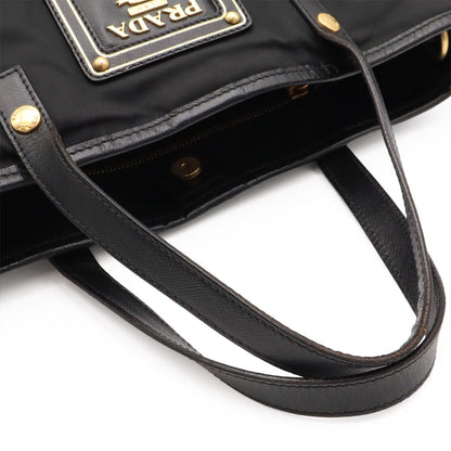 Prada Tote 2-Way Shoulder Bag Crossbody Nylon Leather Nero Black Gold — view 4