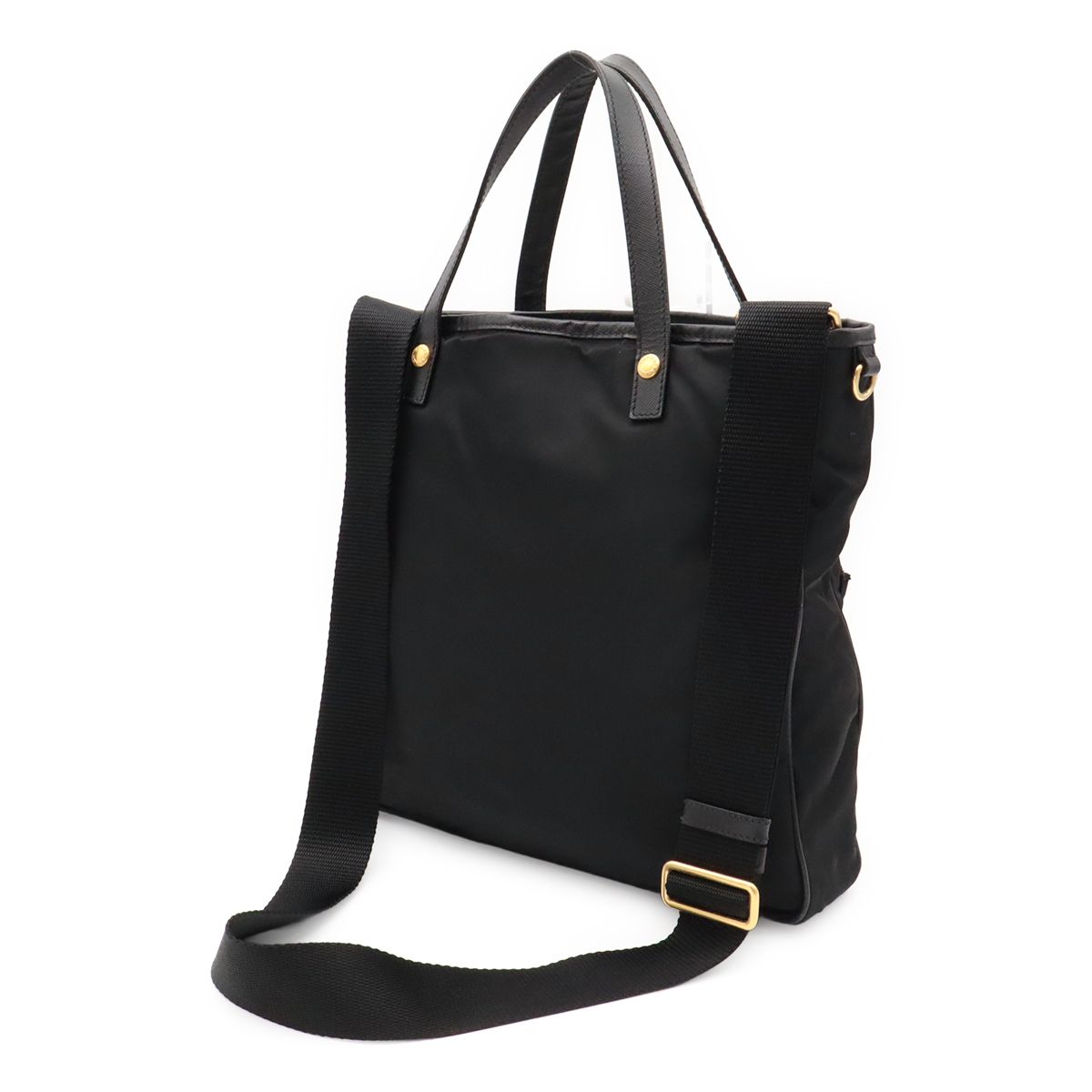 Prada Tote 2-Way Shoulder Bag Crossbody Nylon Leather Nero Black Gold — view 2