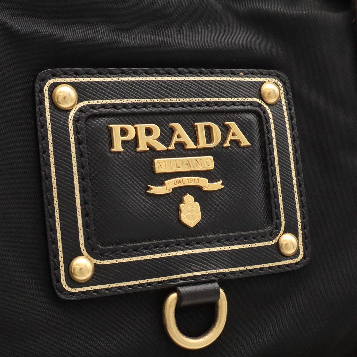Prada Tote 2-Way Shoulder Bag Crossbody Nylon Leather Nero Black Gold — view 6