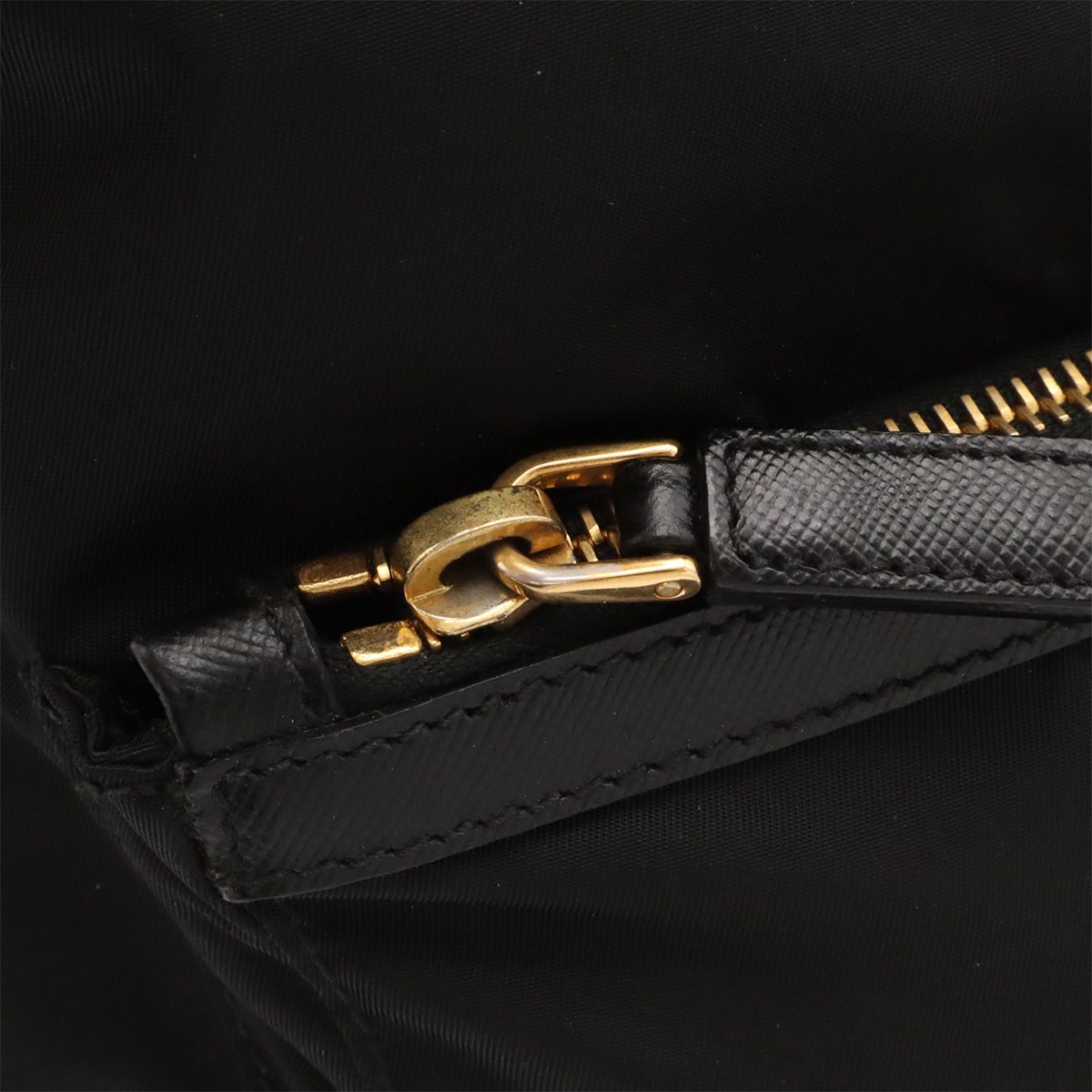 Prada Tote 2-Way Shoulder Bag Crossbody Nylon Leather Nero Black Gold — view 7