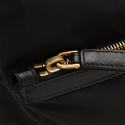 Prada Tote 2-Way Shoulder Bag Crossbody Nylon Leather Nero Black Gold — view 7