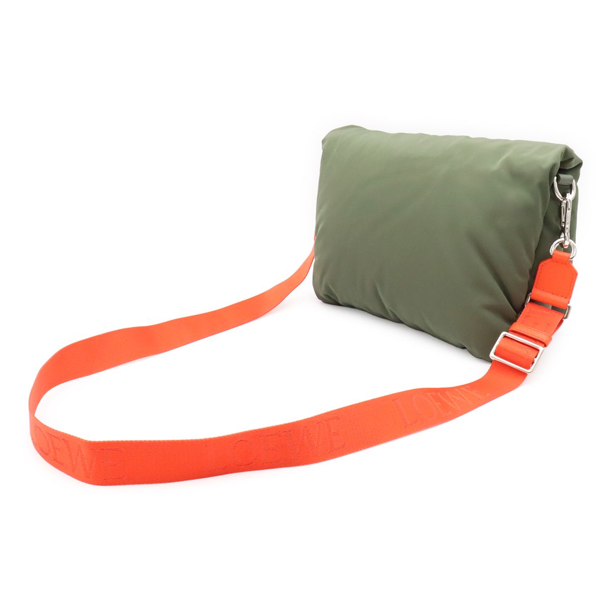 Loewe Anagram Puffer Goya Shoulder Bag Nylon Khaki Green Orange Silver — view 2