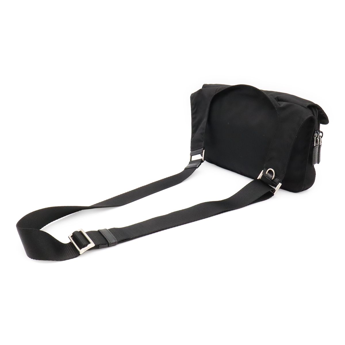 Prada Triangle Logo Shoulder Bag Pochette Crossbody Nylon Leather Nero Black — view 2