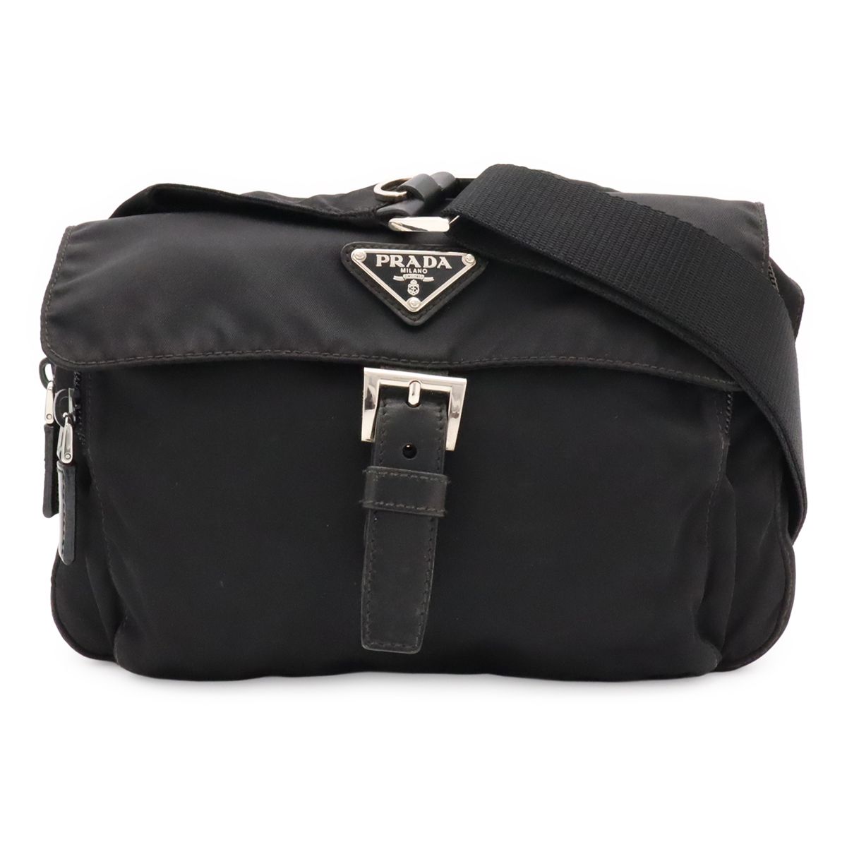 Prada Triangle Logo Shoulder Bag Pochette Crossbody Nylon Leather Nero Black
