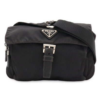 Prada Triangle Logo Shoulder Bag Pochette Crossbody Nylon Leather Nero Black