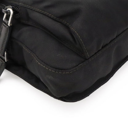 Prada Triangle Logo Shoulder Bag Pochette Crossbody Nylon Leather Nero Black — view 3