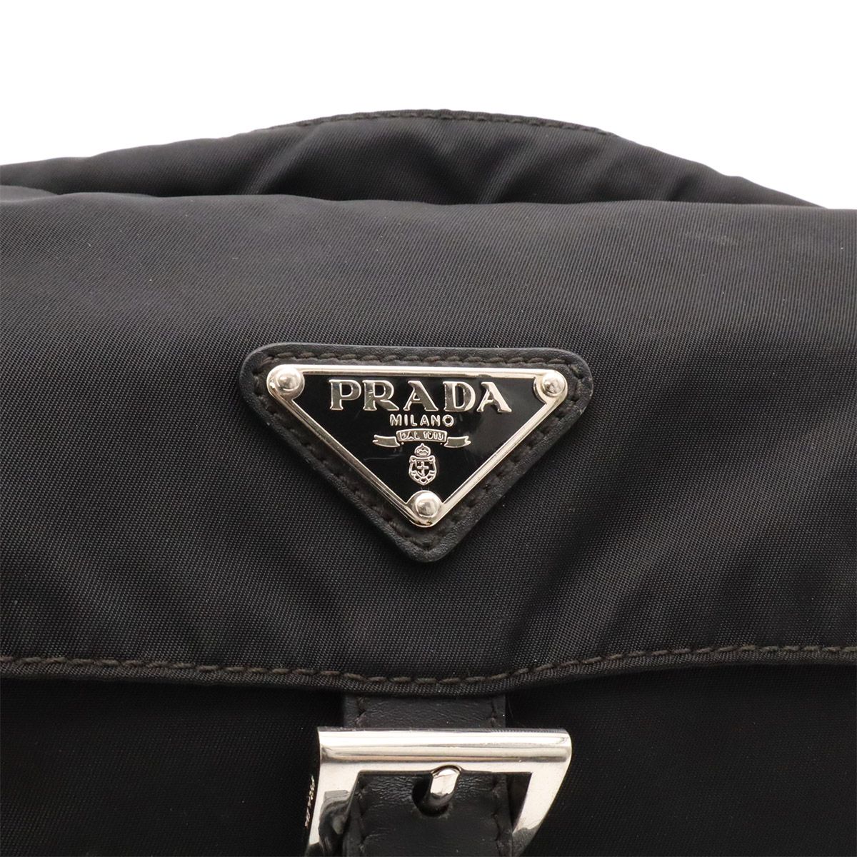 Prada Triangle Logo Shoulder Bag Pochette Crossbody Nylon Leather Nero Black — view 6
