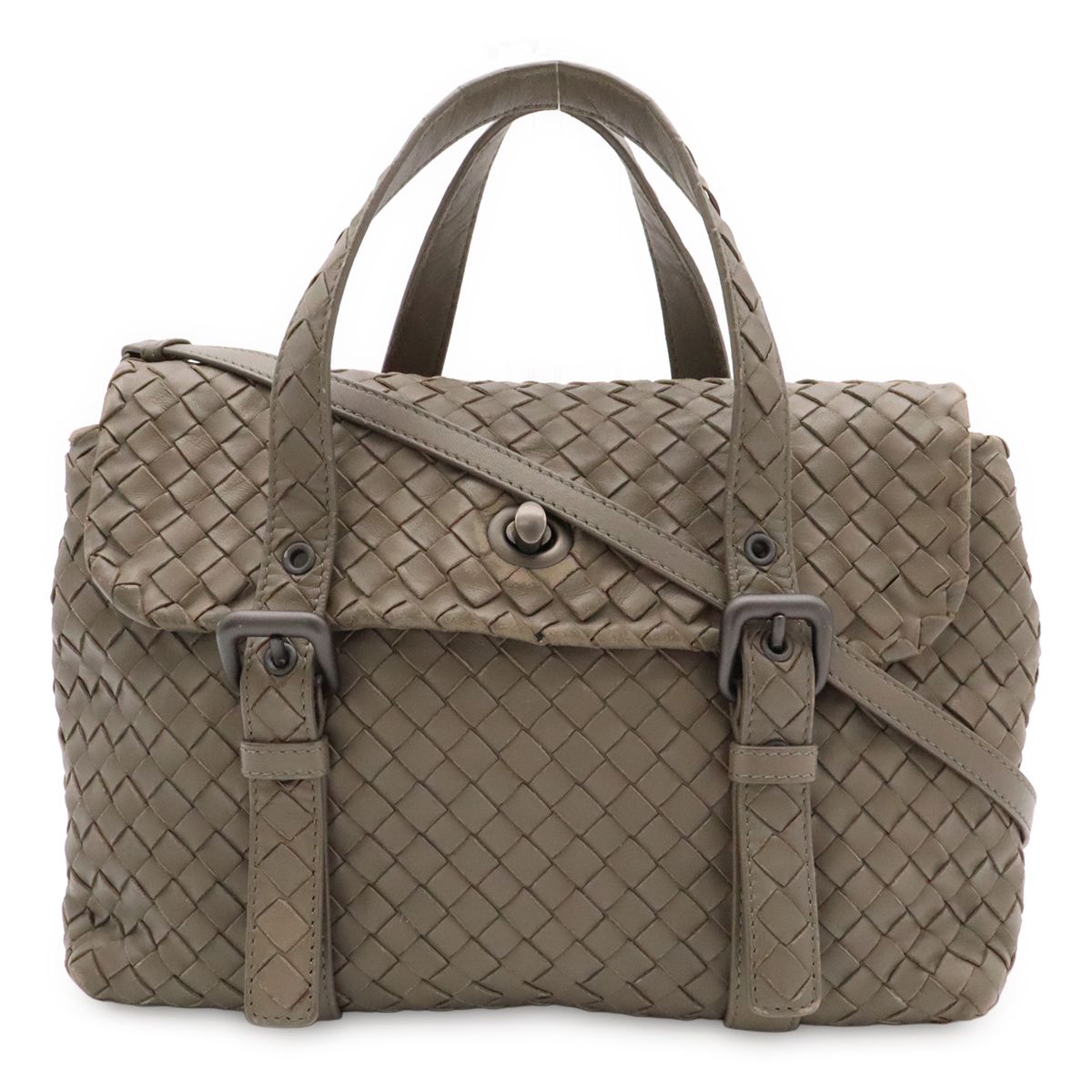 Bottega Veneta Intrecciato 2-Way Shoulder Bag Leather Khaki
