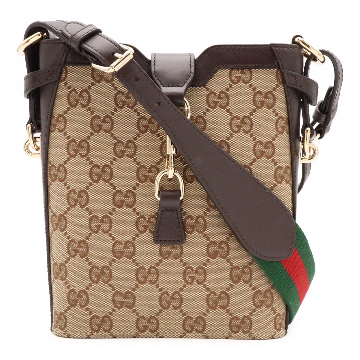 Gucci GG Canvas Mini Bucket Bag Leather Beige Dark Brown Green Red Gold