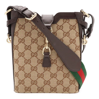 Gucci GG Canvas Mini Bucket Bag Leather Beige Dark Brown Green Red Gold