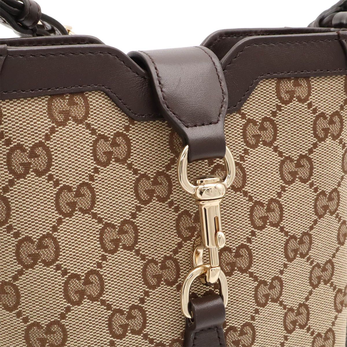 Gucci GG Canvas Mini Bucket Bag Leather Beige Dark Brown Green Red Gold — view 5