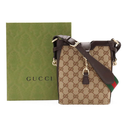 Gucci GG Canvas Mini Bucket Bag Leather Beige Dark Brown Green Red Gold — view 7