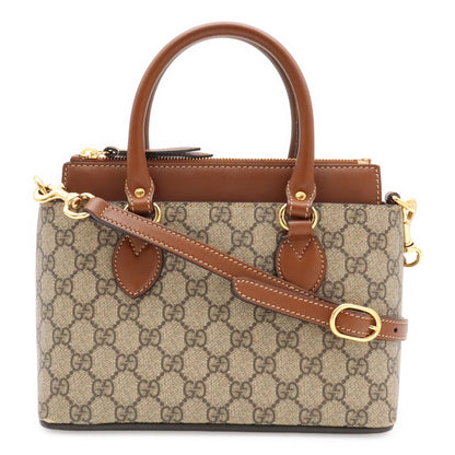 Gucci GG Supreme Mini Bag 2-Way Crossbody Leather Beige Brown Gold