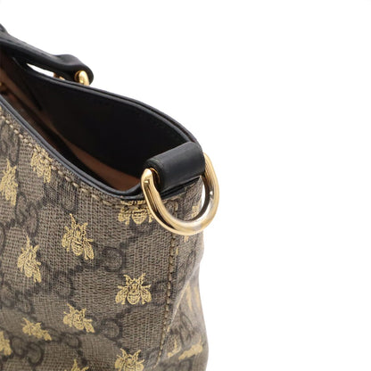 Gucci GG Supreme Bee Tote 2-Way Shoulder Bag Leather Beige Black Gold — view 6