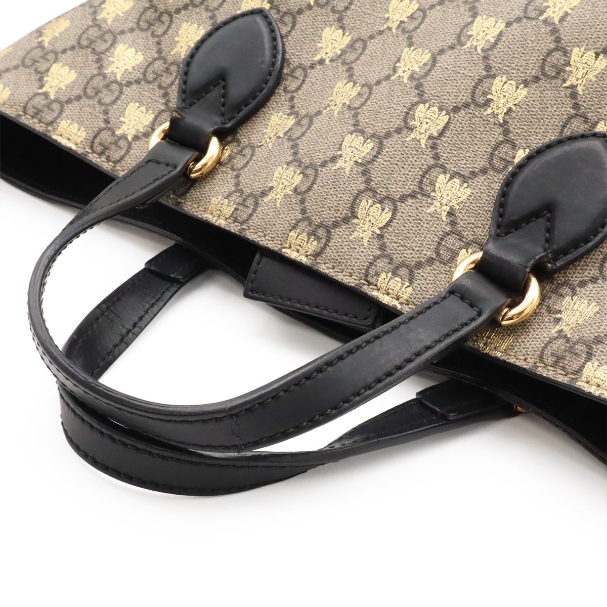 Gucci GG Supreme Bee Tote 2-Way Shoulder Bag Leather Beige Black Gold — view 4