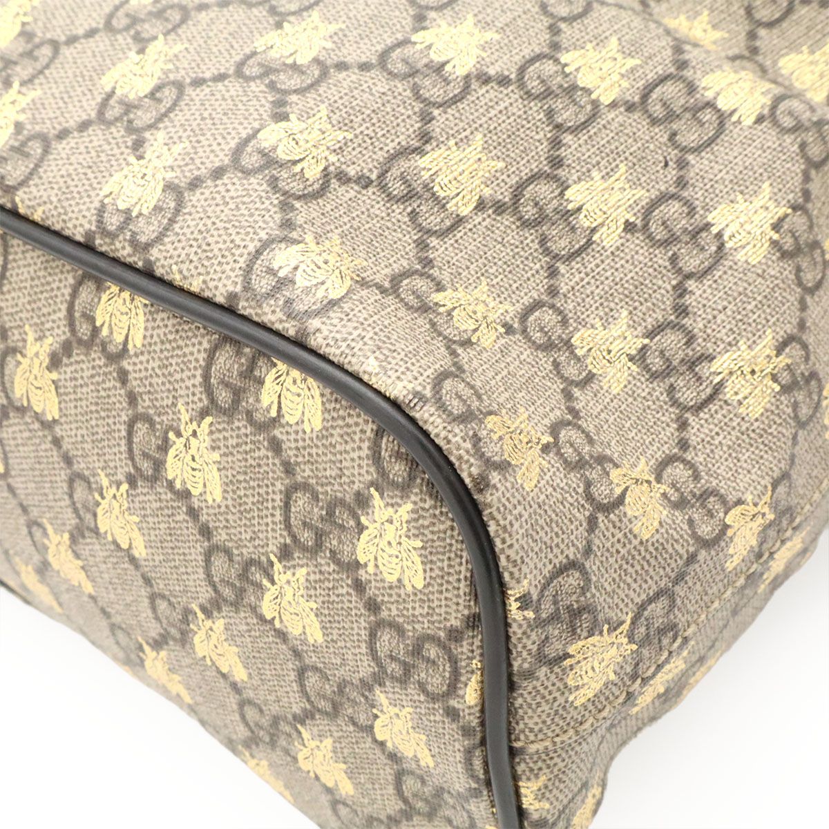 Gucci GG Supreme Bee Tote 2-Way Shoulder Bag Leather Beige Black Gold — view 3