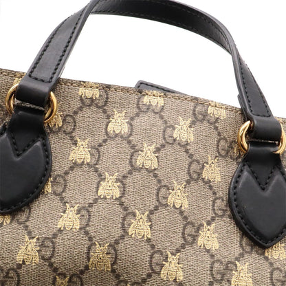 Gucci GG Supreme Bee Tote 2-Way Shoulder Bag Leather Beige Black Gold — view 7