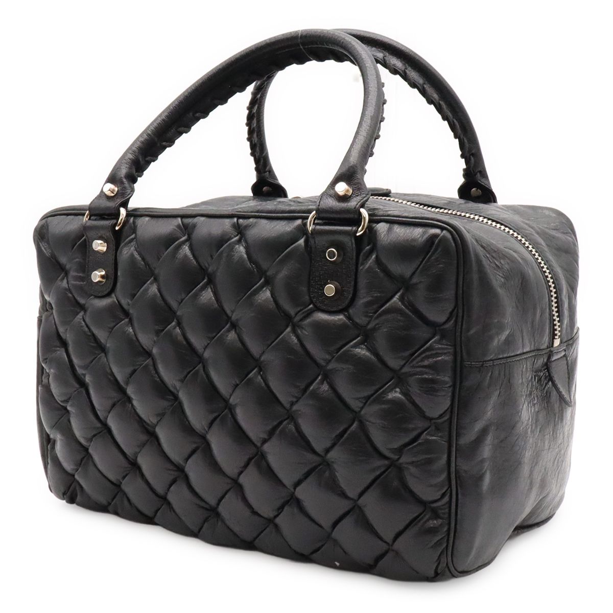 Balenciaga the Matelasse Mini Boston Bag Leather Black Silver Mirror Missing — view 2