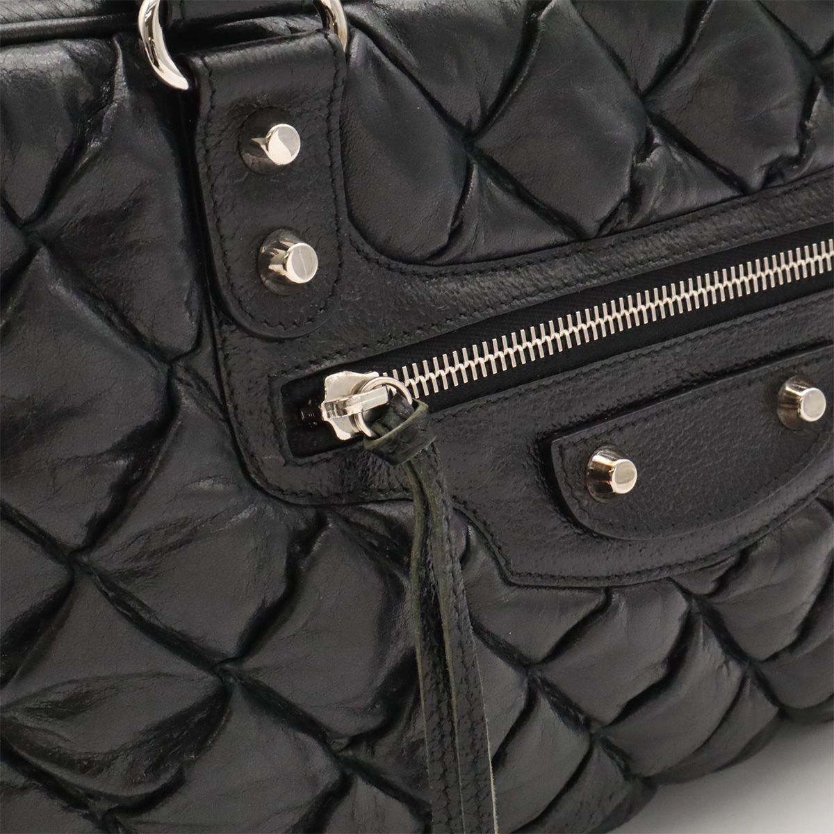 Balenciaga the Matelasse Mini Boston Bag Leather Black Silver Mirror Missing — view 6