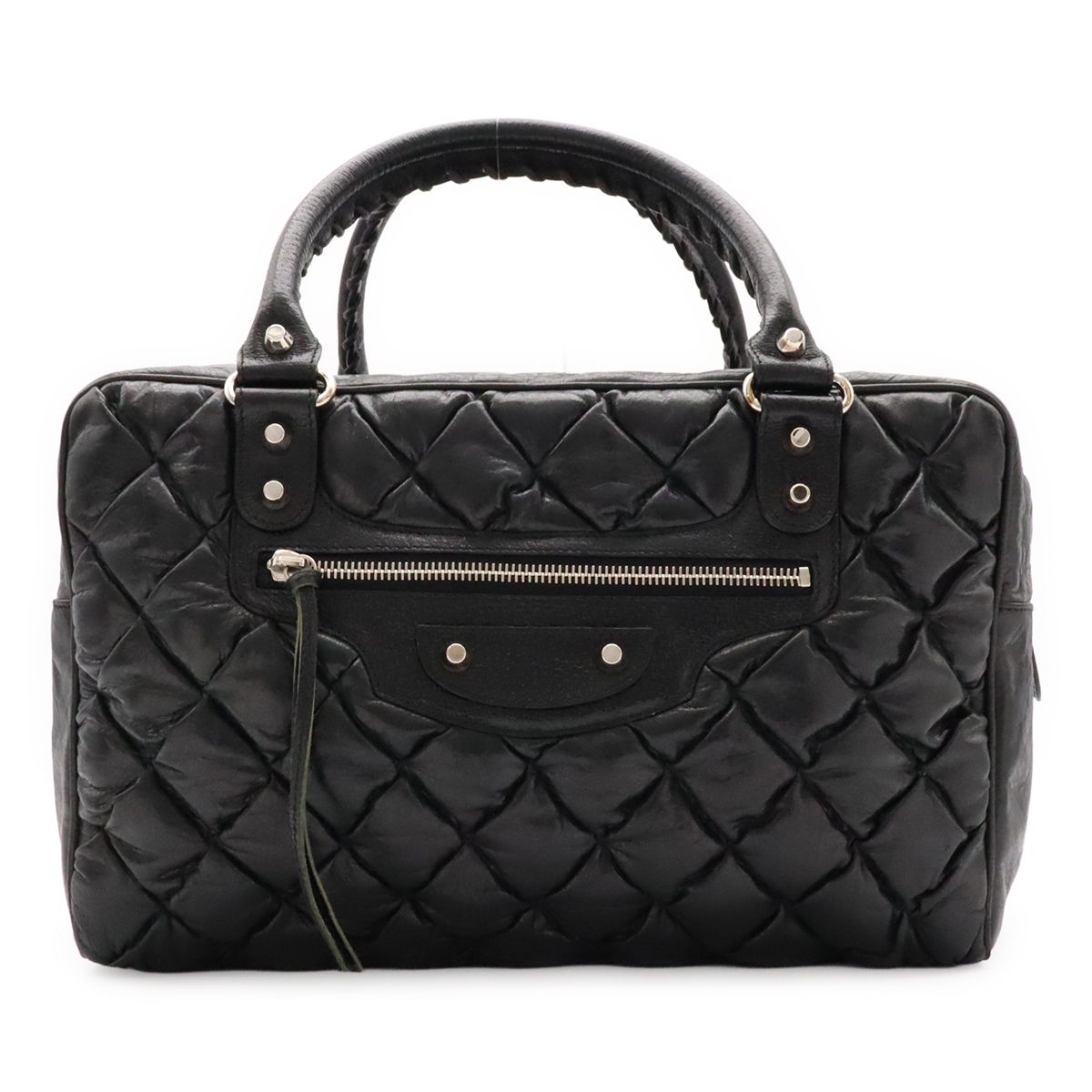 Balenciaga the Matelasse Mini Boston Bag Leather Black Silver Mirror Missing